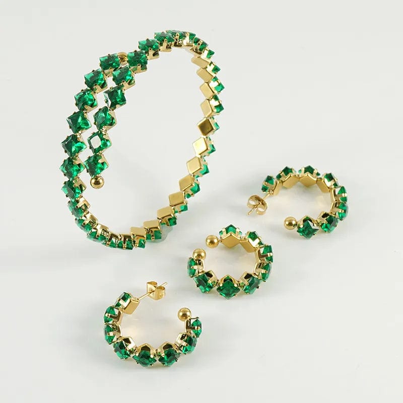 Schmuckset mit Strasssteinen in Weiß, Rot oder Grün