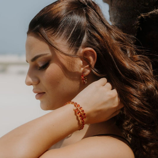 Schmuckset mit Strasssteinen in Weiß, Rot oder Grün