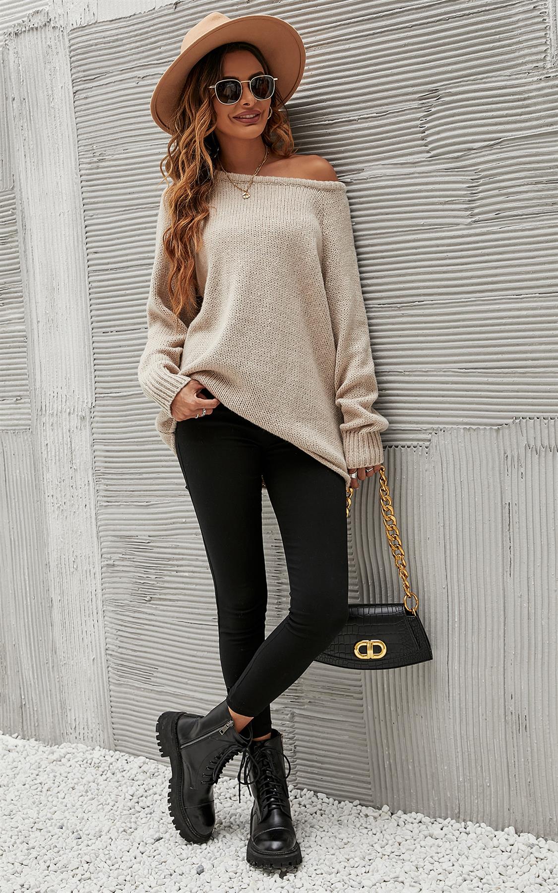 Comfy Jumper Top In Beige - AXON