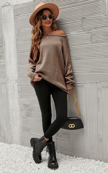 Comfy Jumper Top In Dark Beige - AXON