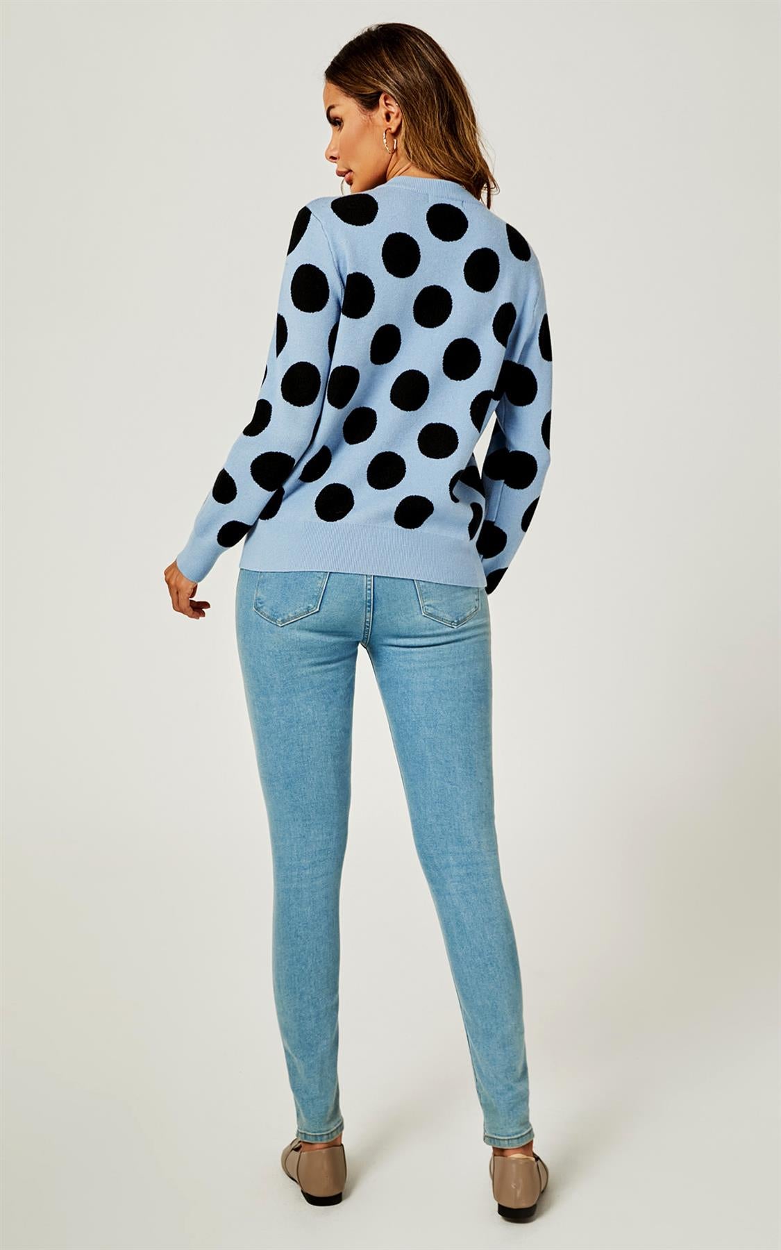 Comfy Knit Black Polka Dot Pattern Jumper Top In Blue - AXON
