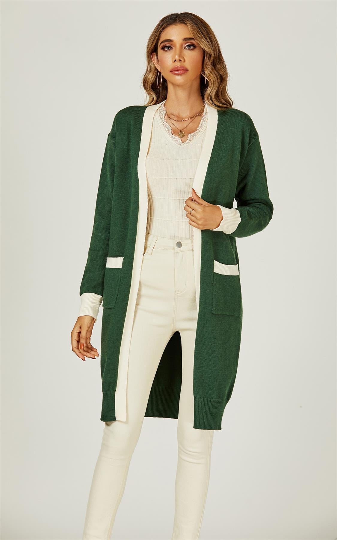 Cream Stripe Cardigan In Green - AXON