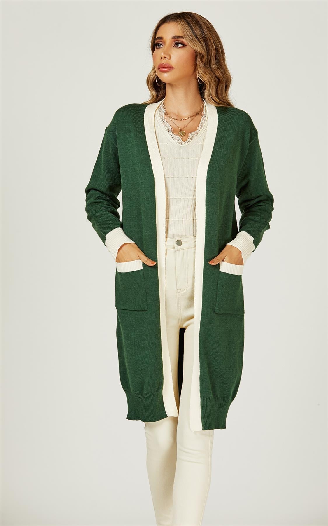 Cream Stripe Cardigan In Green - AXON