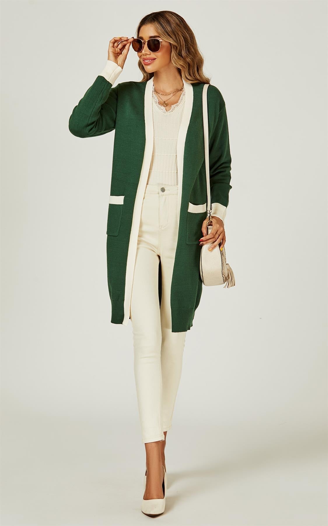 Cream Stripe Cardigan In Green - AXON