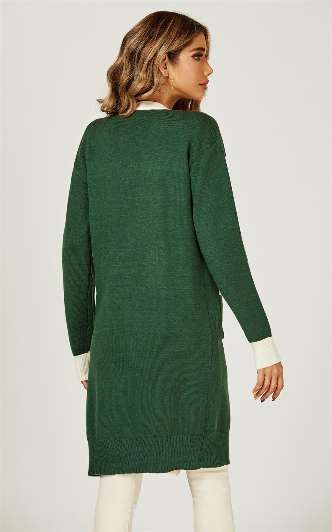 Cream Stripe Cardigan In Green - AXON