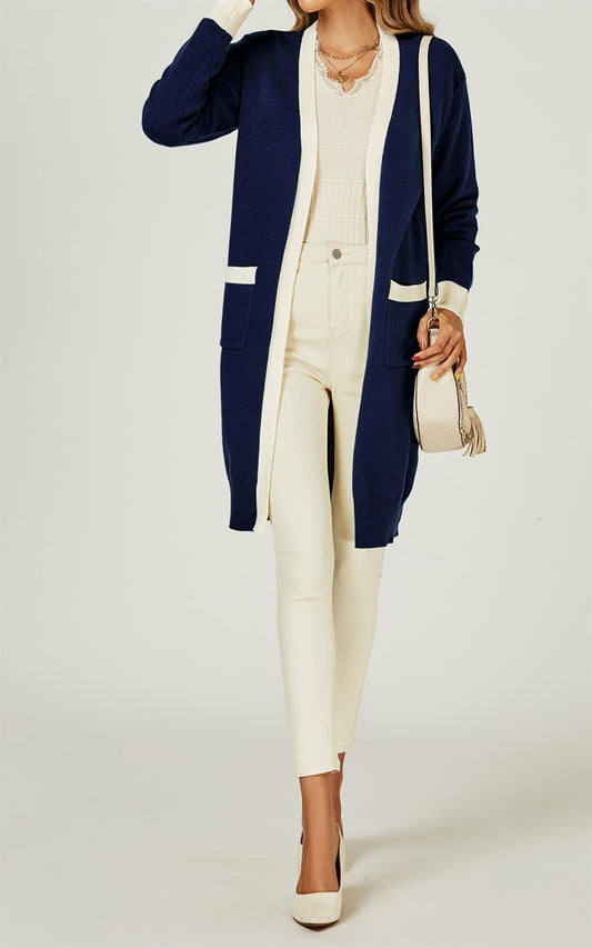 Cream Stripe Cardigan In Navy - AXON