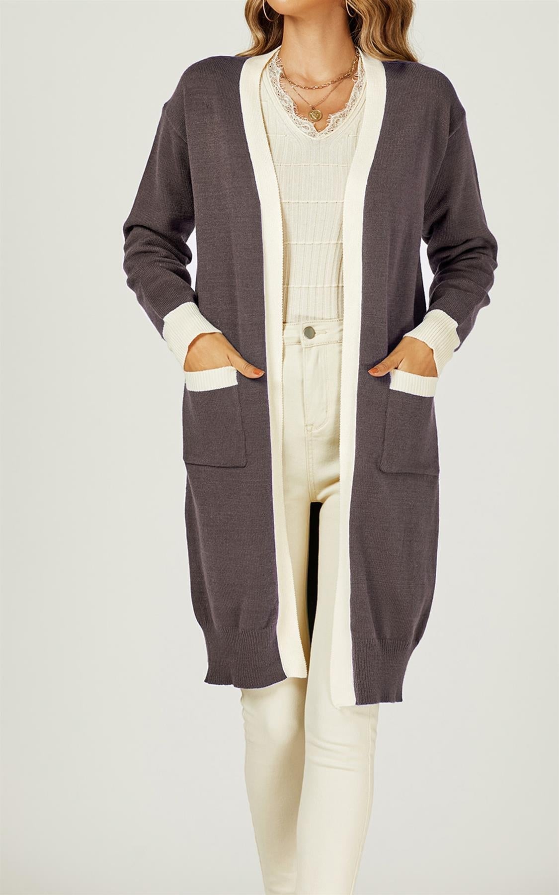 Cream Stripe Cardigan In Taupe - AXON