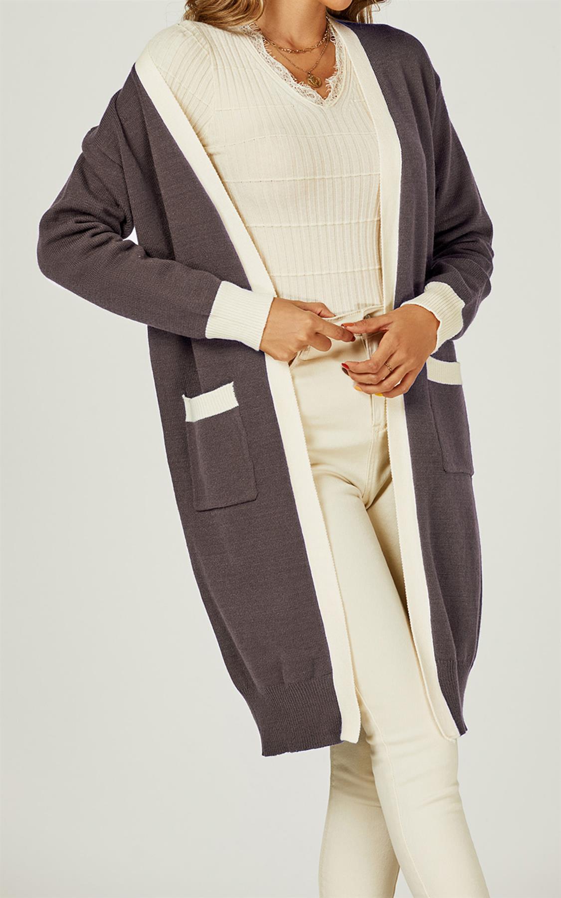 Cream Stripe Cardigan In Taupe - AXON