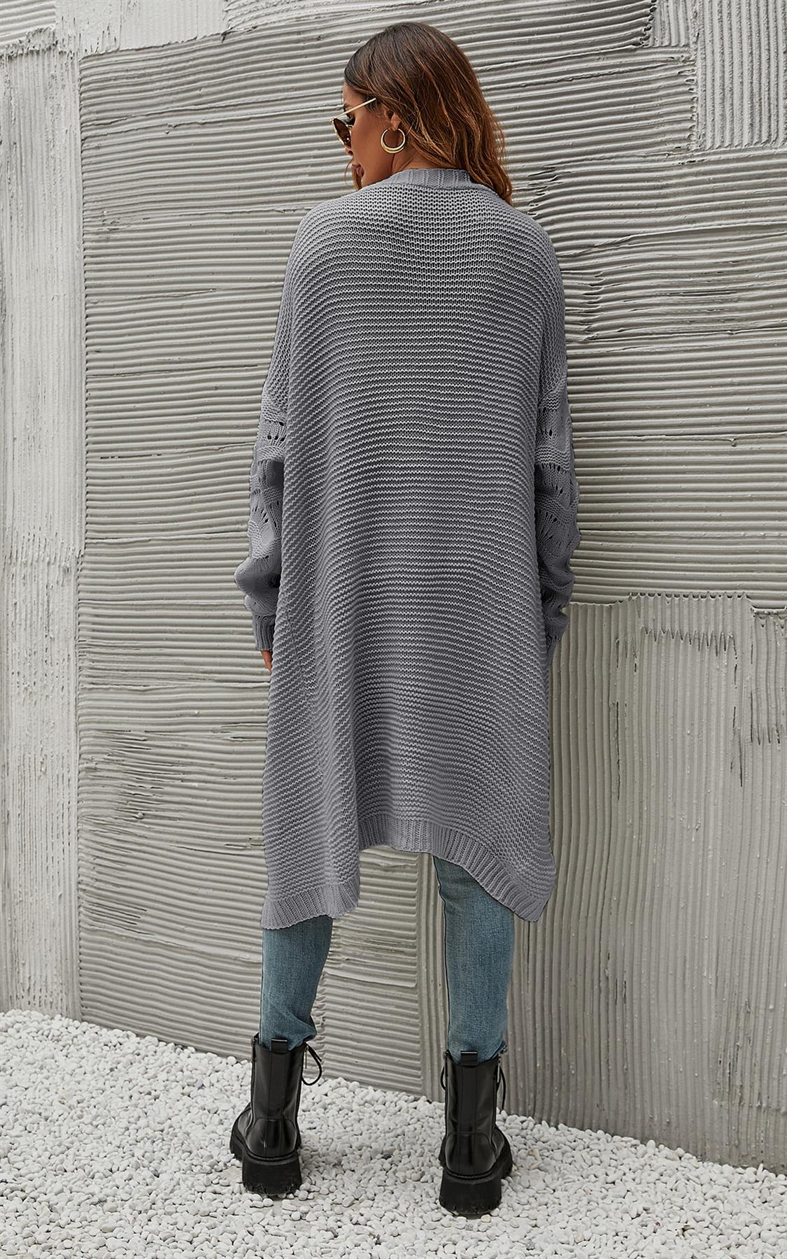 Crocheted Style Sleeves Cardigan Top In Grey - AXON