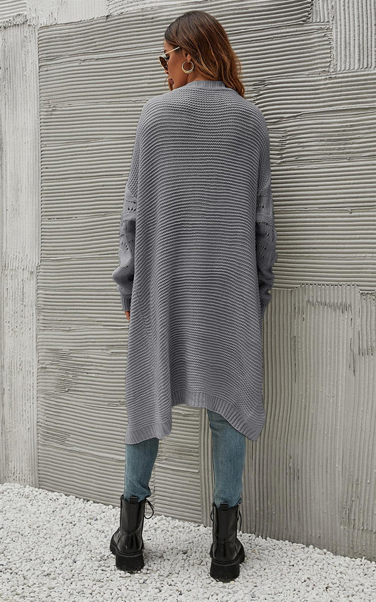 Crocheted Style Sleeves Cardigan Top In Grey - AXON