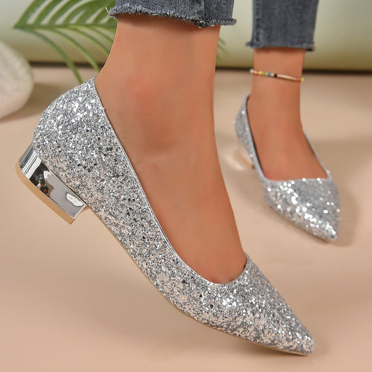 Crystal Sequins Low Heel Shoes Women - AXON