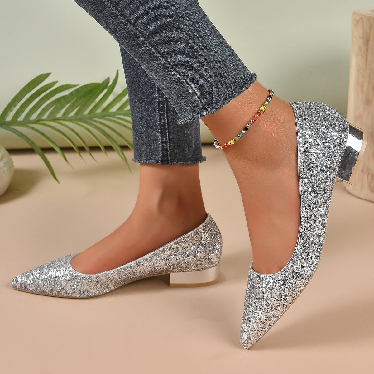Crystal Sequins Low Heel Shoes Women - AXON
