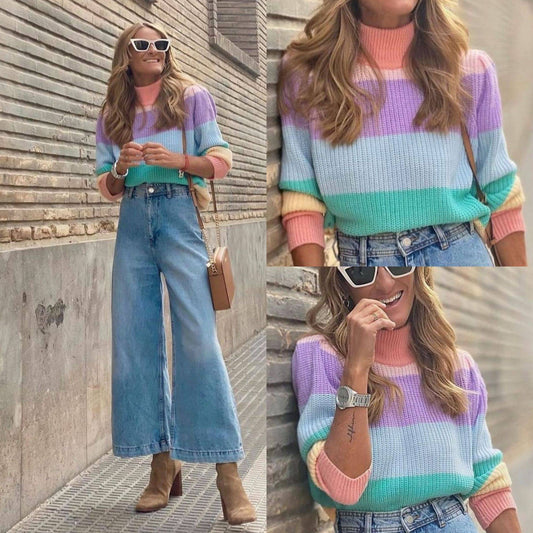 Women´s Rainbow Stripe Knit Sweater