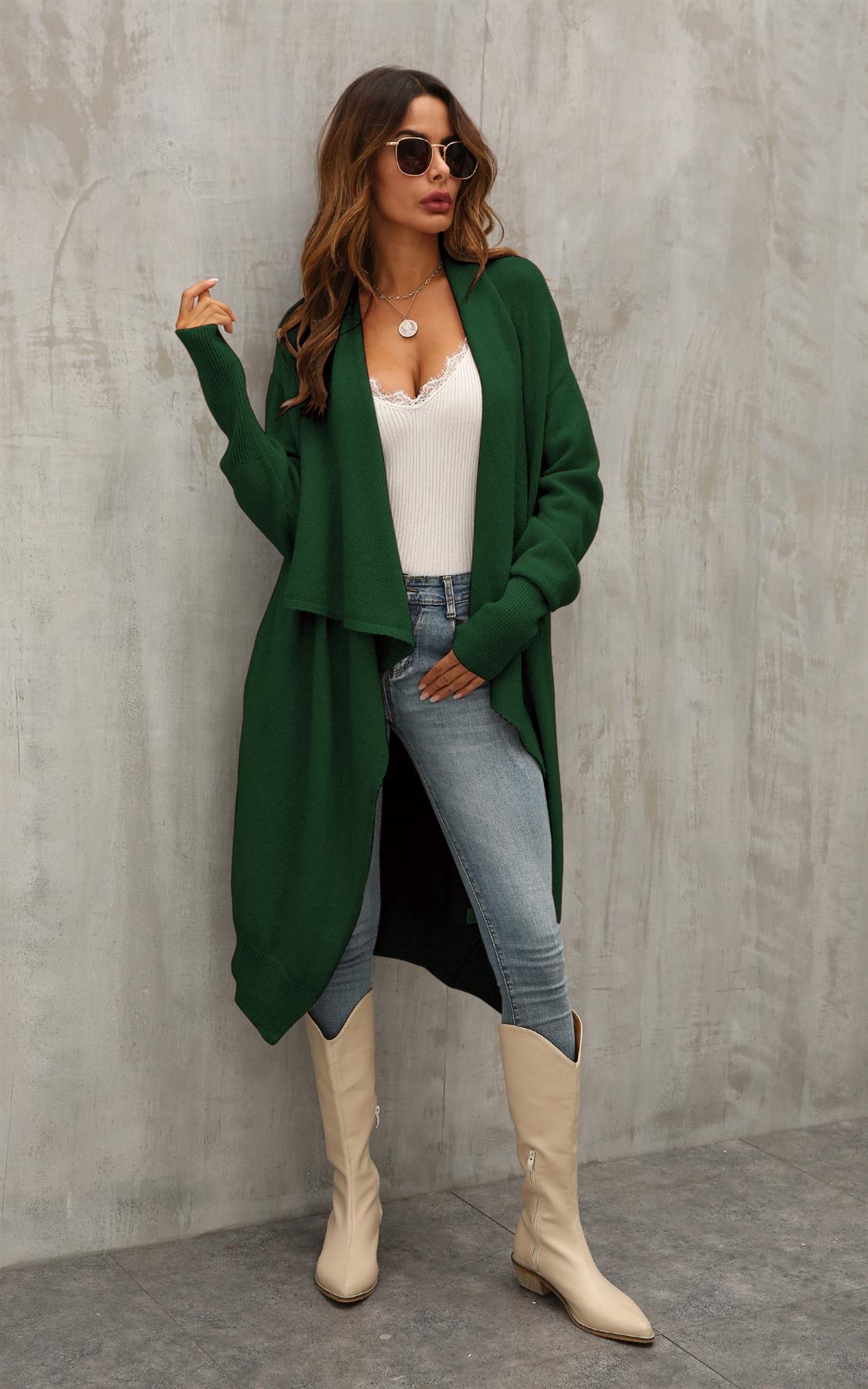 Dark Green Chunky Pleat Oversized Cardigan - AXON