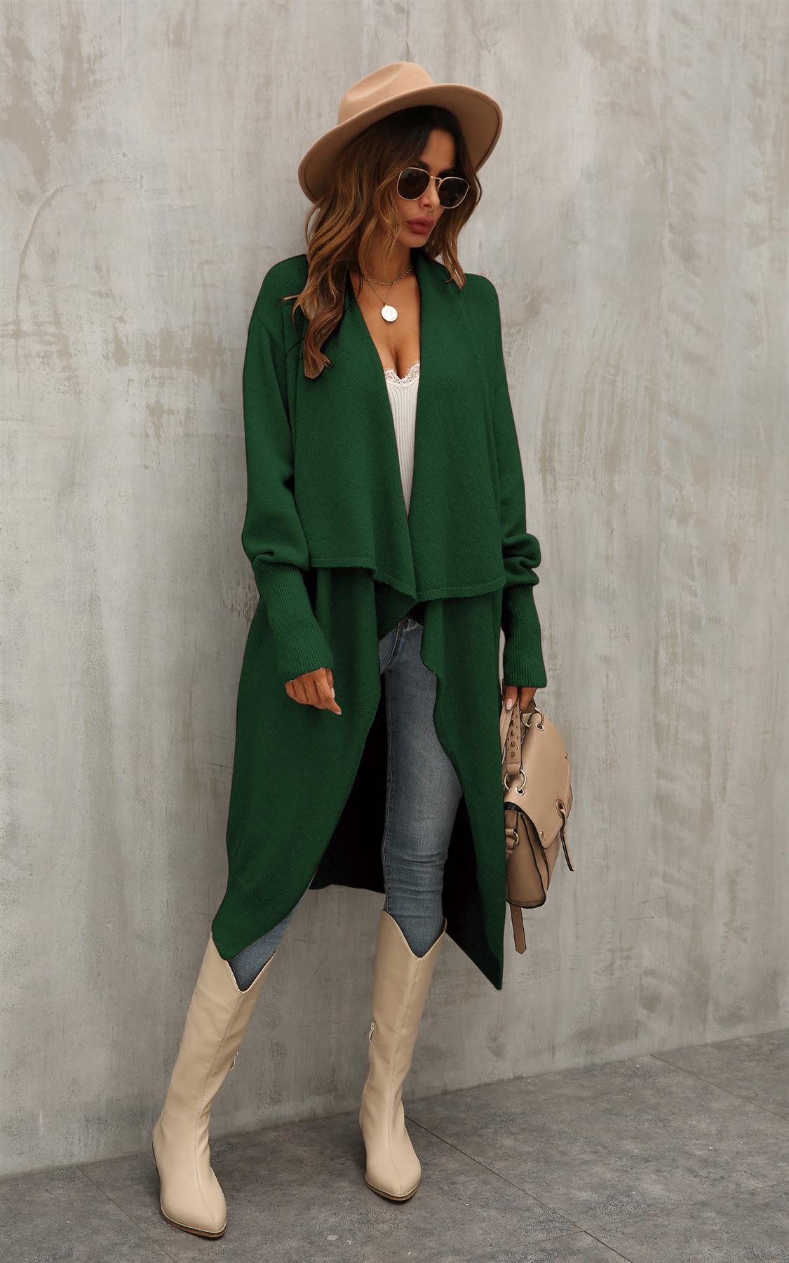 Dark Green Chunky Pleat Oversized Cardigan - AXON