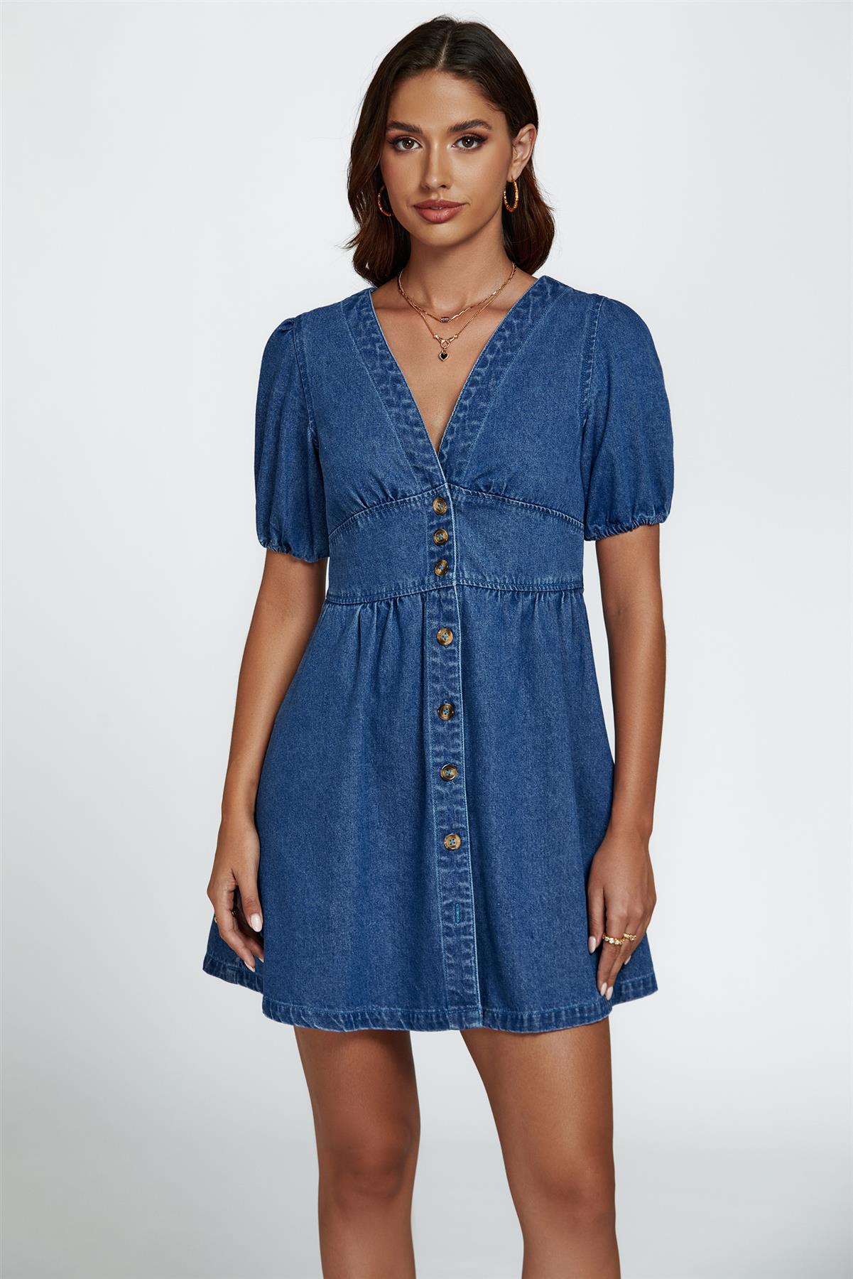 Denim Mini Dress In Blue - AXON