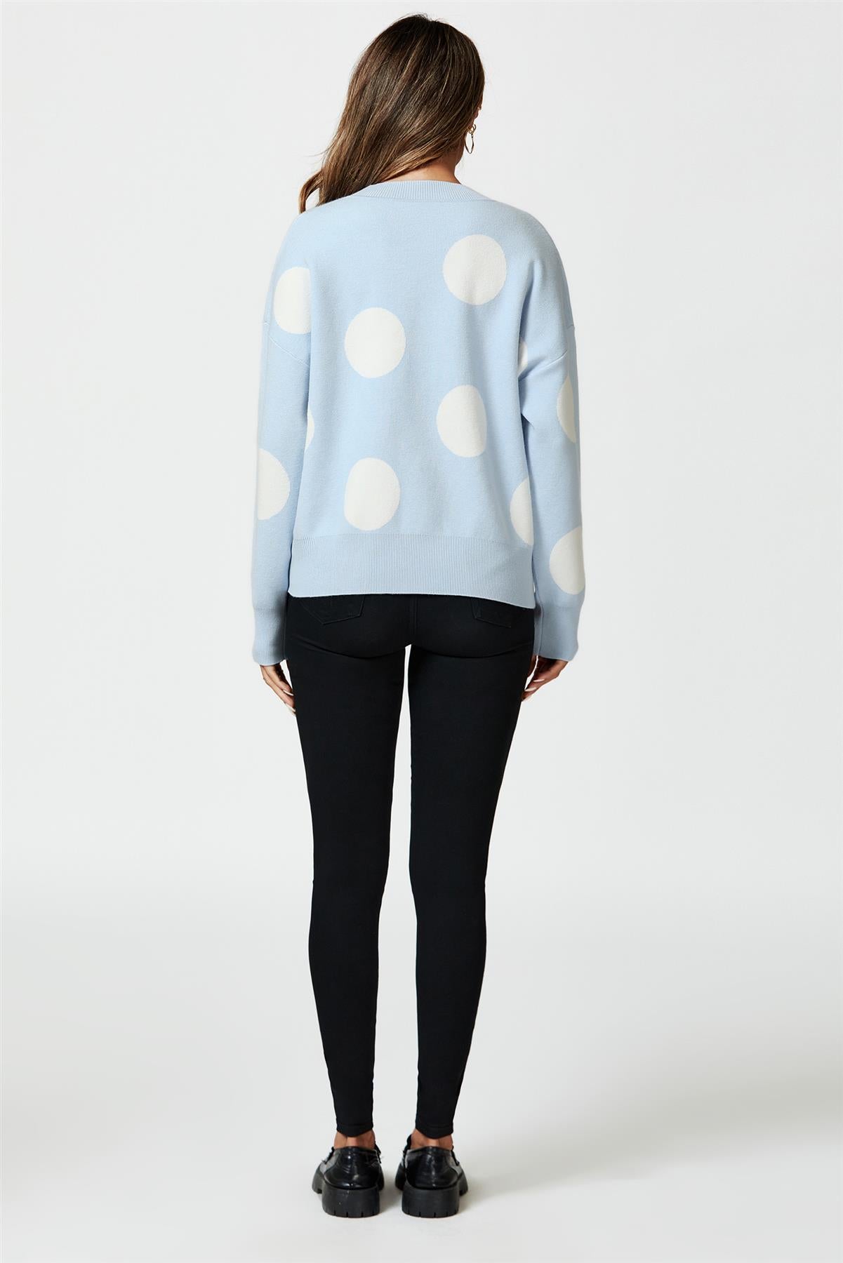 Dot Pattern Knitted Jumper In Blue - AXON