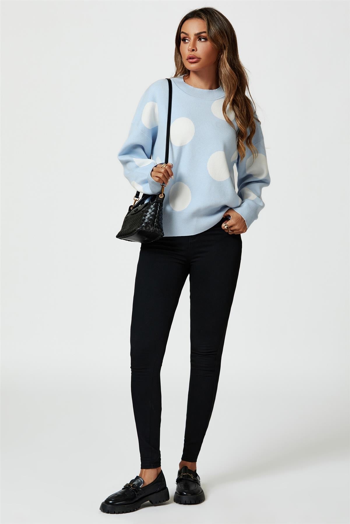 Dot Pattern Knitted Jumper In Blue - AXON