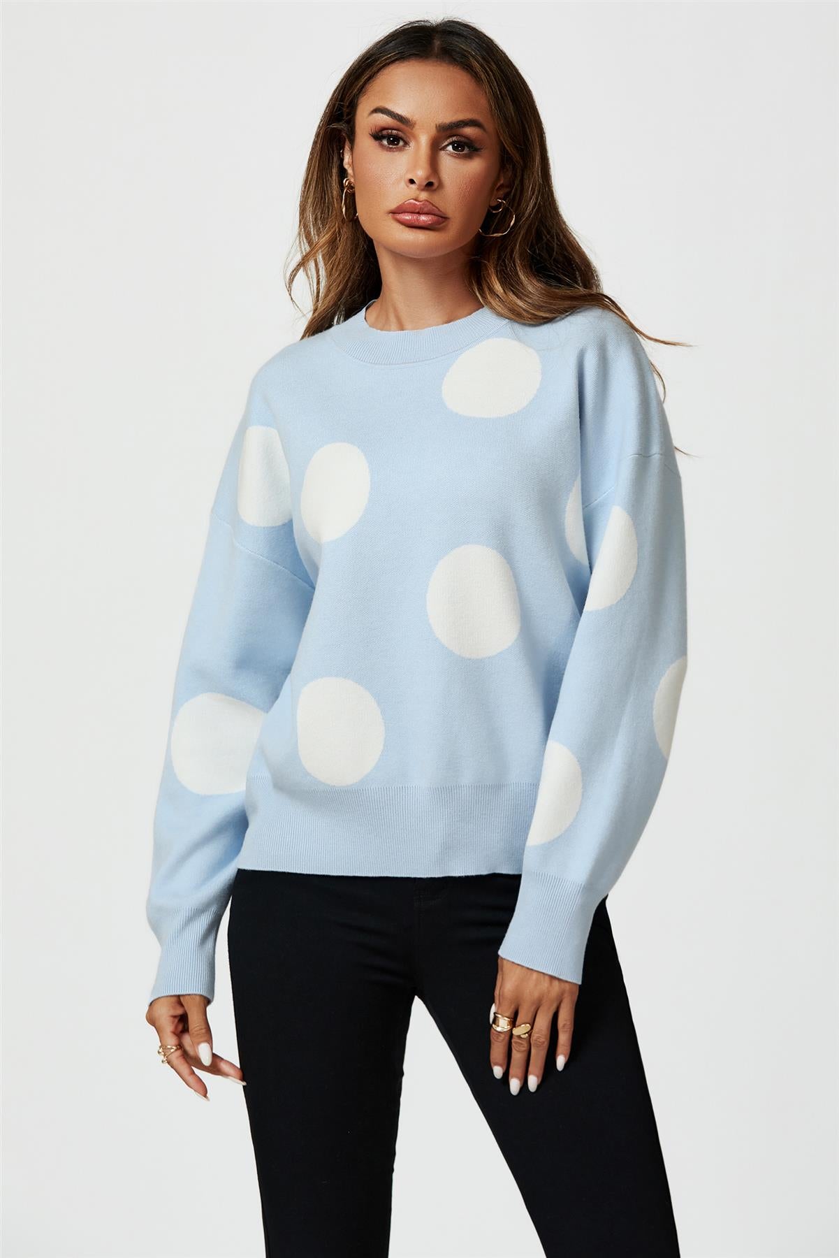 Dot Pattern Knitted Jumper In Blue - AXON