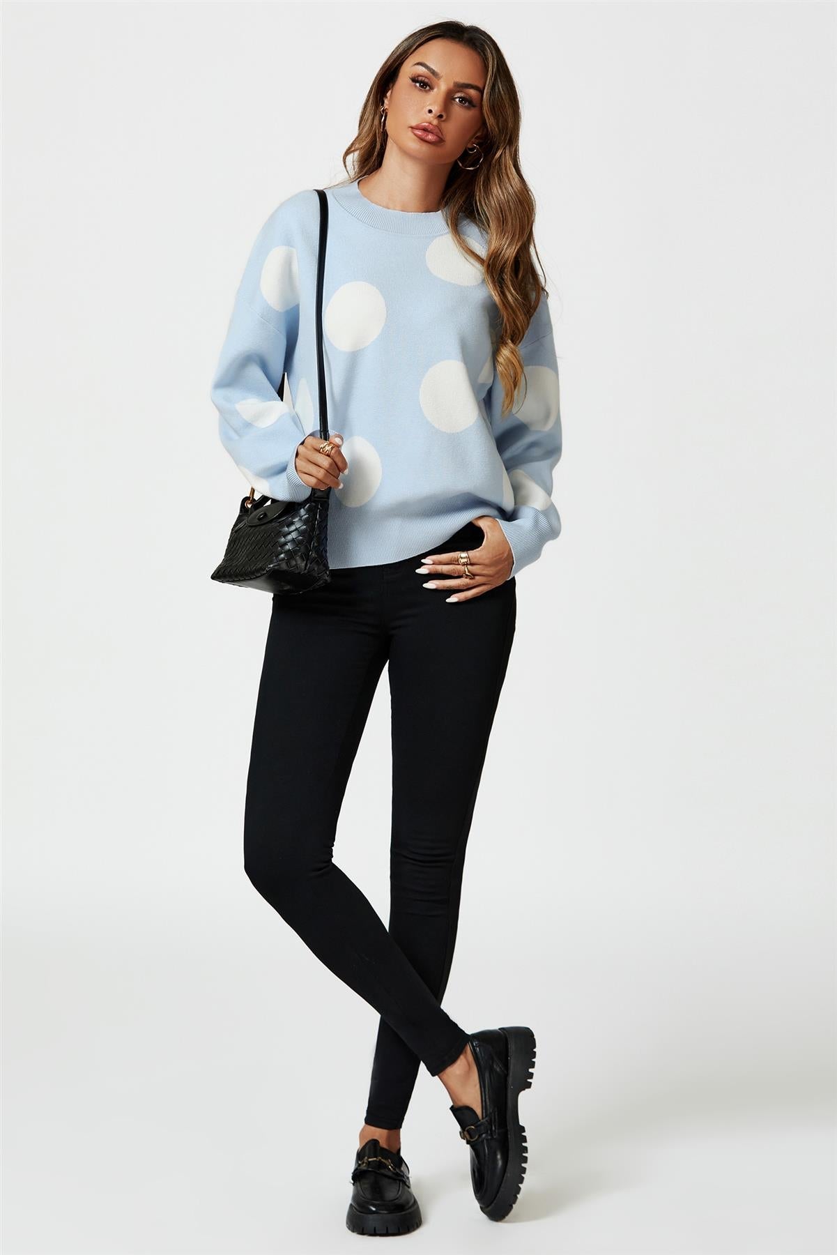 Dot Pattern Knitted Jumper In Blue - AXON