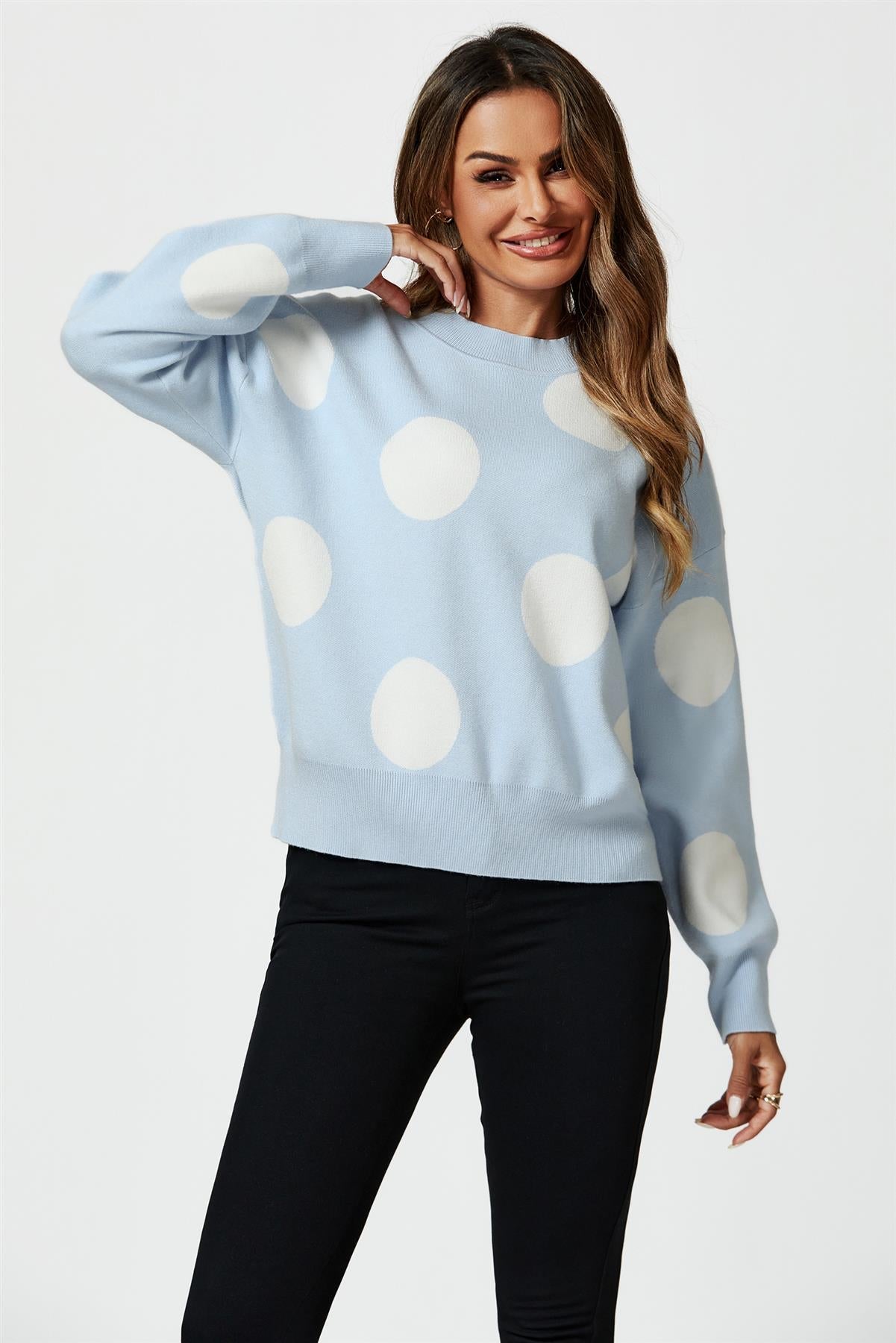 Dot Pattern Knitted Jumper In Blue - AXON