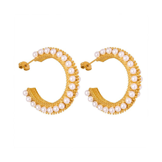 AKOYA HOOP EARRING 18K GOLD PLATED