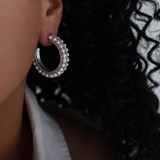 AKOYA HOOP EARRING SILVER