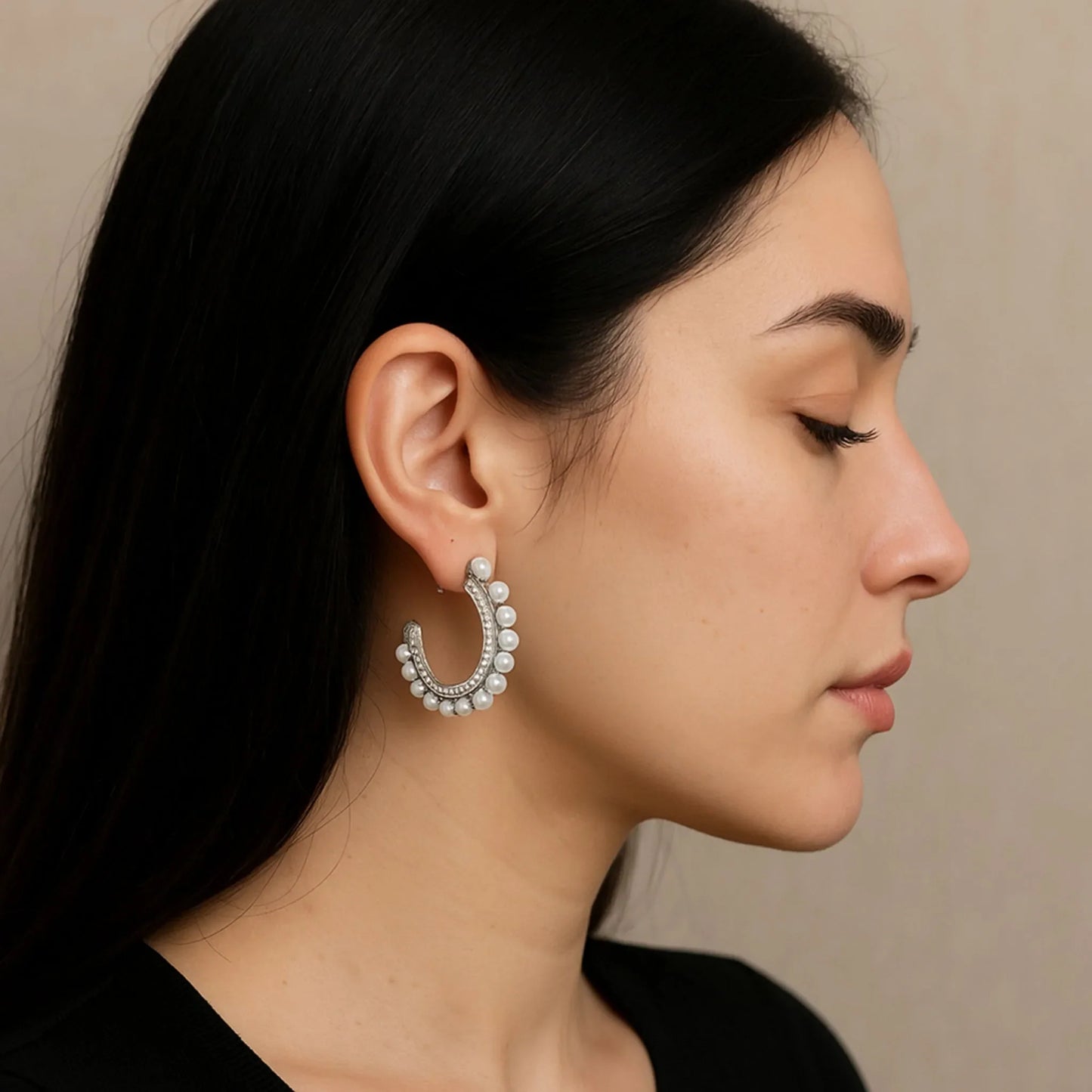 AKOYA HOOP EARRING SILVER