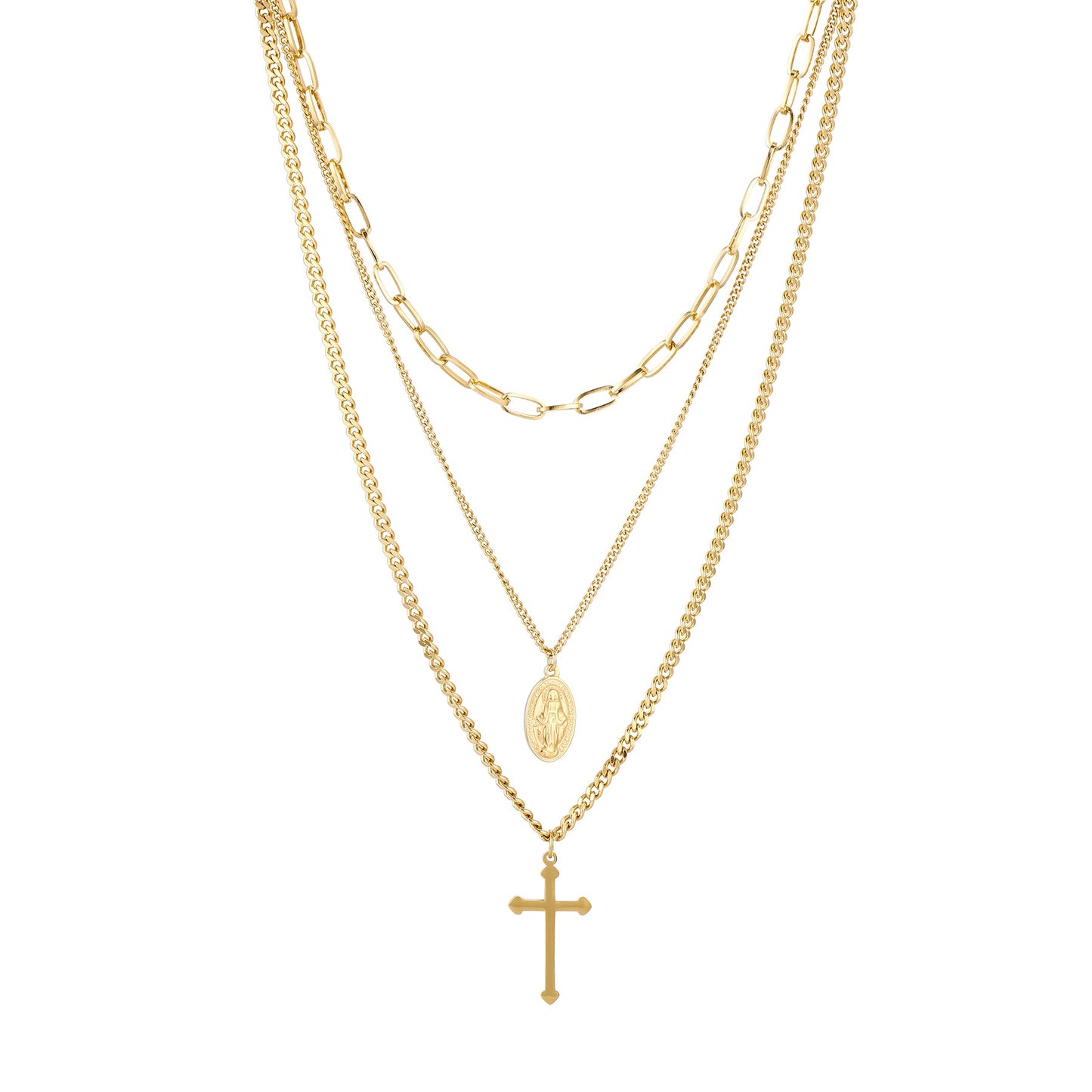 'BELIEVE AND FAITH' LAYERED NECKLACE 18K GOLD PLATED