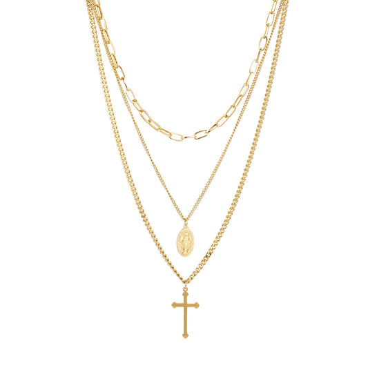 'BELIEVE AND FAITH' LAYERED NECKLACE 18K GOLD PLATED
