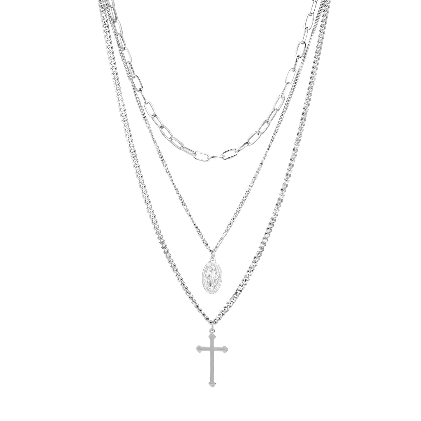 'BELIEVE AND FAITH' LAYERED NECKLACE SILVER