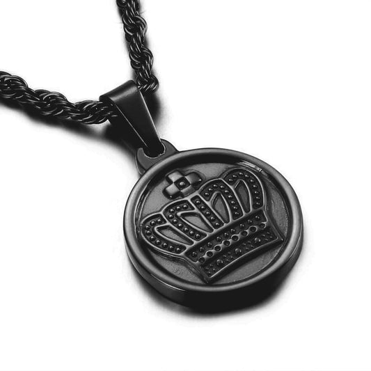CROWN MEDAL NECKLACE BLACK
