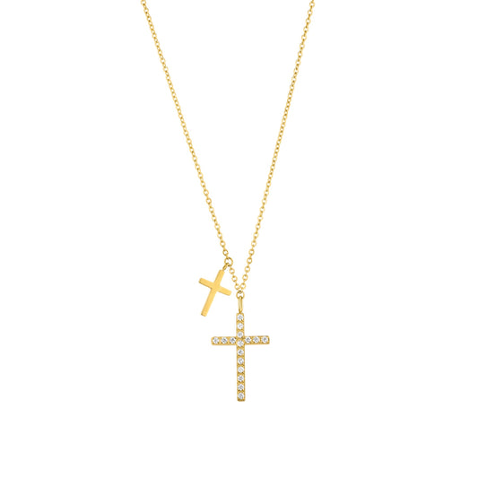 DOUBLE CROSS NECKLACE 18K GOLD PLATED