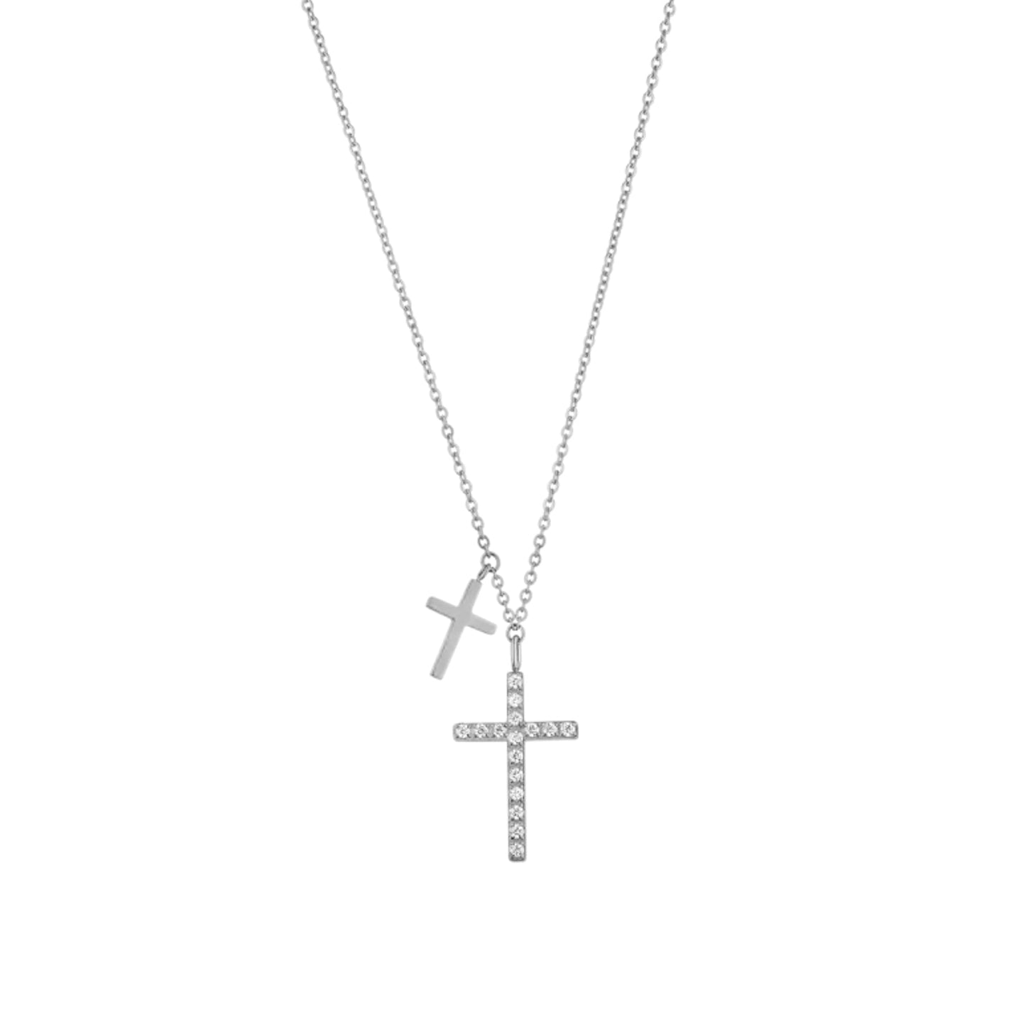 DOUBLE CROSS NECKLACE SILVER