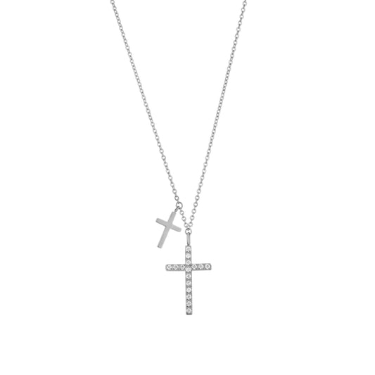 DOUBLE CROSS NECKLACE SILVER