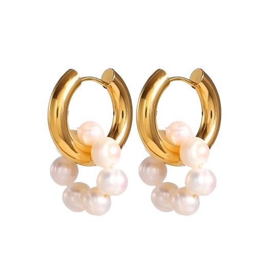 PEARL DONUT HOOP EARRING 18K GOLD PLATED