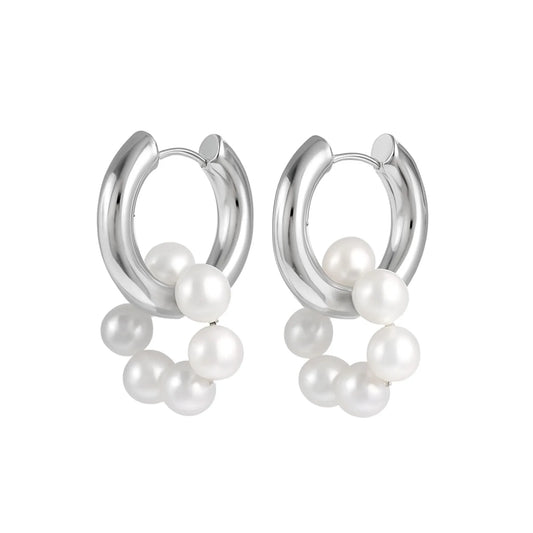 PEARL DONUT HOOP EARRING SILVER
