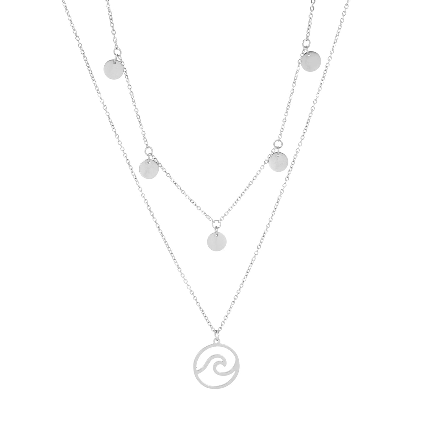 WAVE AND COINS LAYERED NECKLACE SILVER