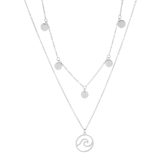 WAVE AND COINS LAYERED NECKLACE SILVER