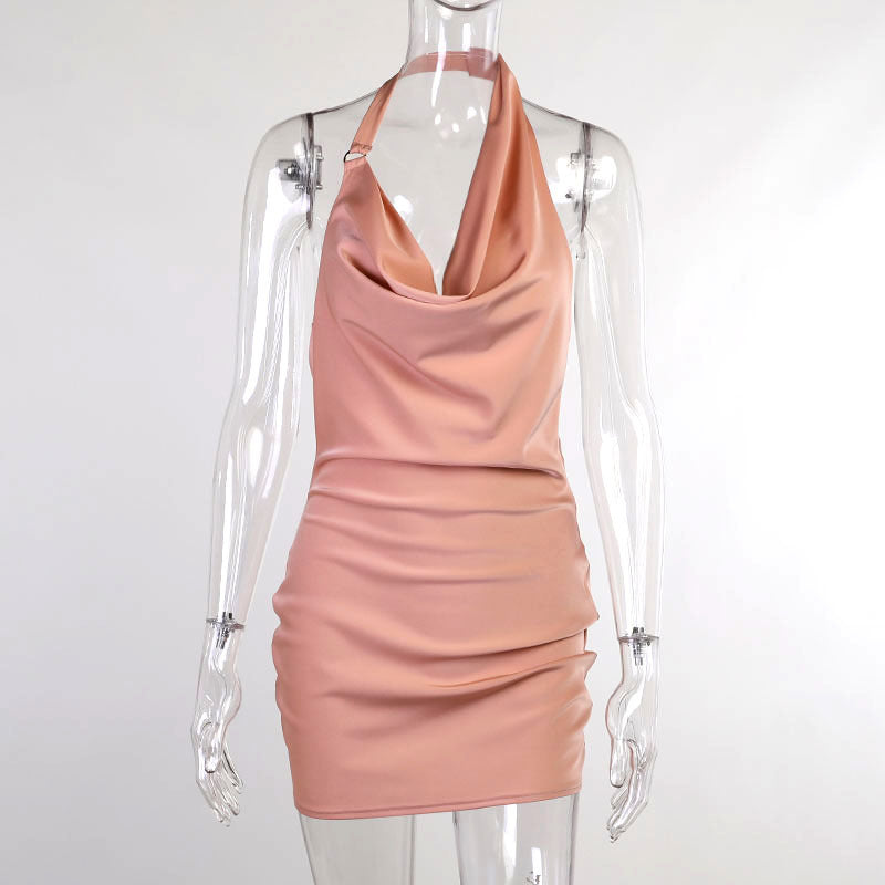 Satin Party Dress V Neck Backless Mini Sleeveless Summer Fashion