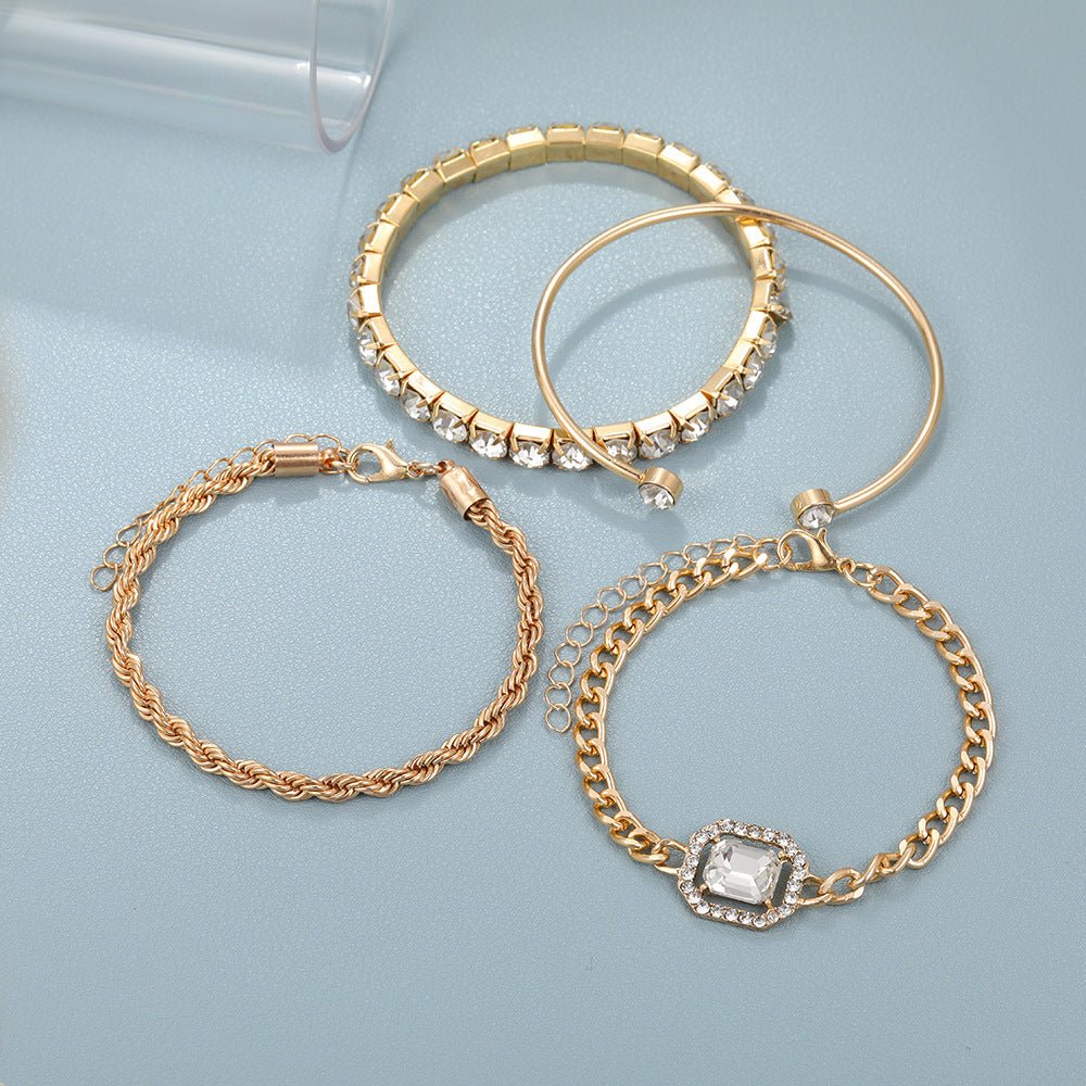 Fashion Jewelry 4 Pcs Crystal Bracelet Set Bohemian Design For Women Vintage Luxury Twisted Cuff Chains Armband Jewelry Accessories - AXON