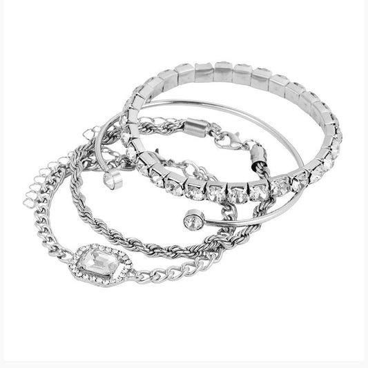 Fashion Jewelry 4 Pcs Crystal Bracelet Set Bohemian Design For Women Vintage Luxury Twisted Cuff Chains Armband Jewelry Accessories - AXON