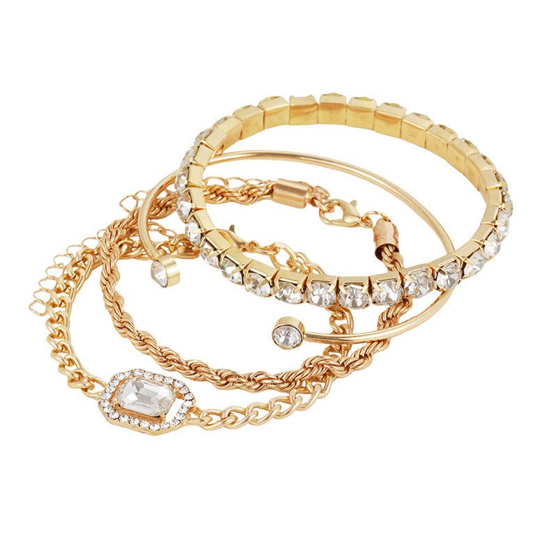 Fashion Jewelry 4 Pcs Crystal Bracelet Set Bohemian Design For Women Vintage Luxury Twisted Cuff Chains Armband Jewelry Accessories - AXON