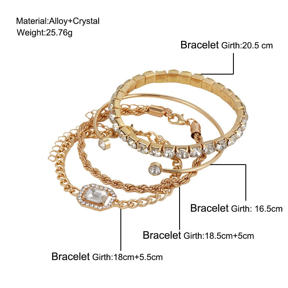 Fashion Jewelry 4 Pcs Crystal Bracelet Set Bohemian Design For Women Vintage Luxury Twisted Cuff Chains Armband Jewelry Accessories - AXON