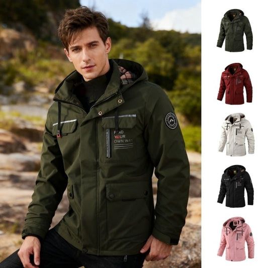 Fashion Men's Casual Windbreaker Jackets Hooded Jacket Man Waterproof Outdoor Soft Shell Winter Coat Clothing Warm Thick Tops - AXON