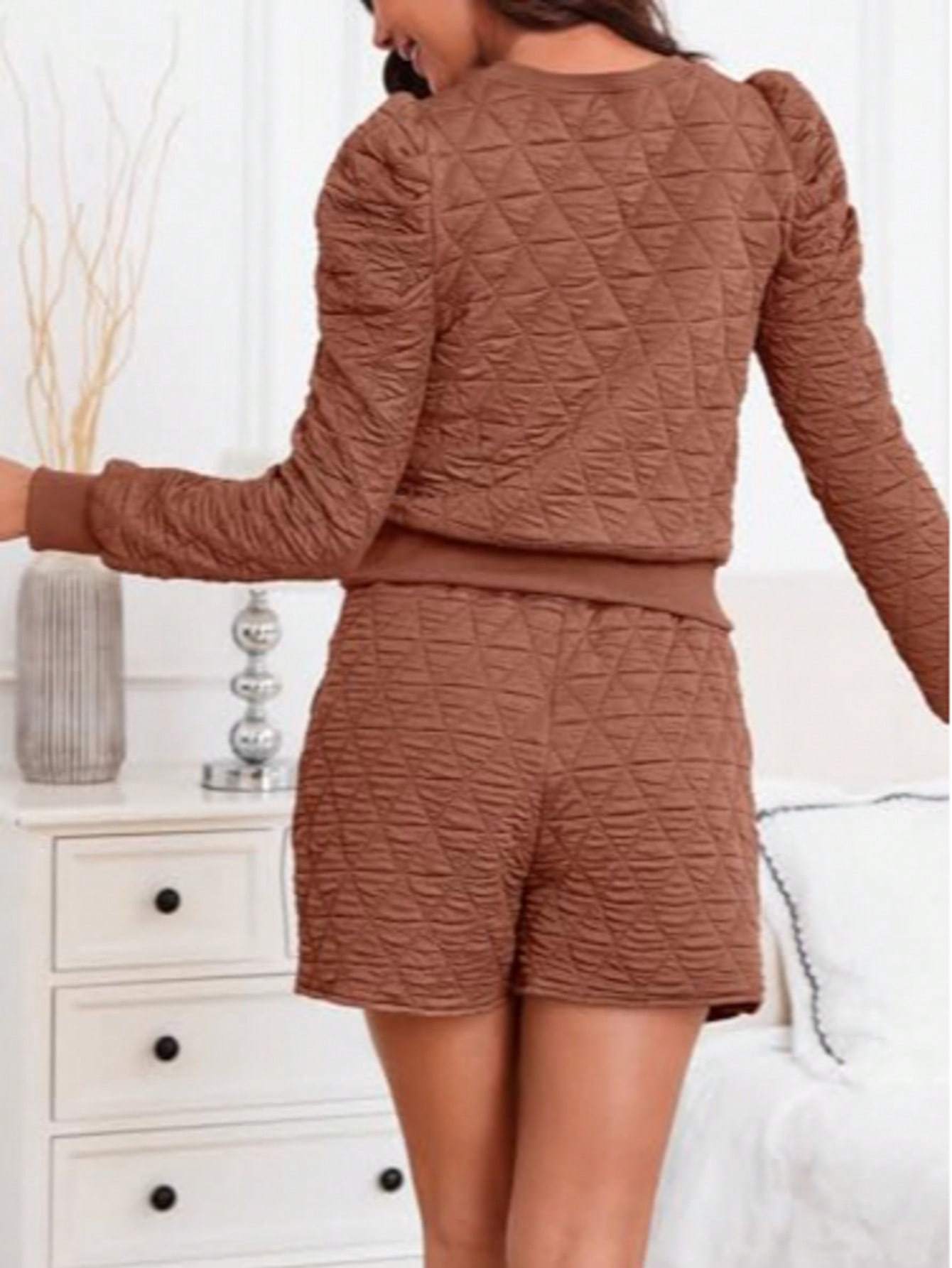 Fisoew Women's 2 Piece Lounge Wear Set Long Sleeve Argyle Sweatshirts And Wrap Skorts Casual Sets - AXON