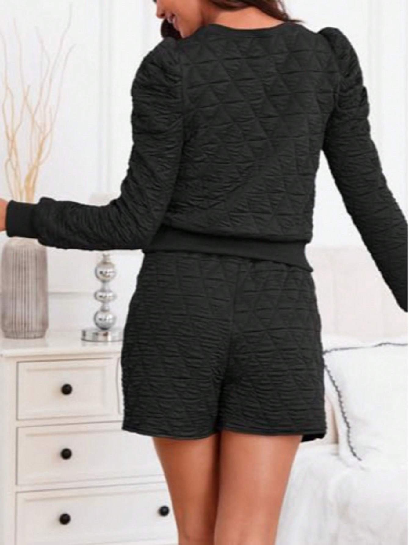 Fisoew Women's 2 Piece Lounge Wear Set Long Sleeve Argyle Sweatshirts And Wrap Skorts Casual Sets - AXON