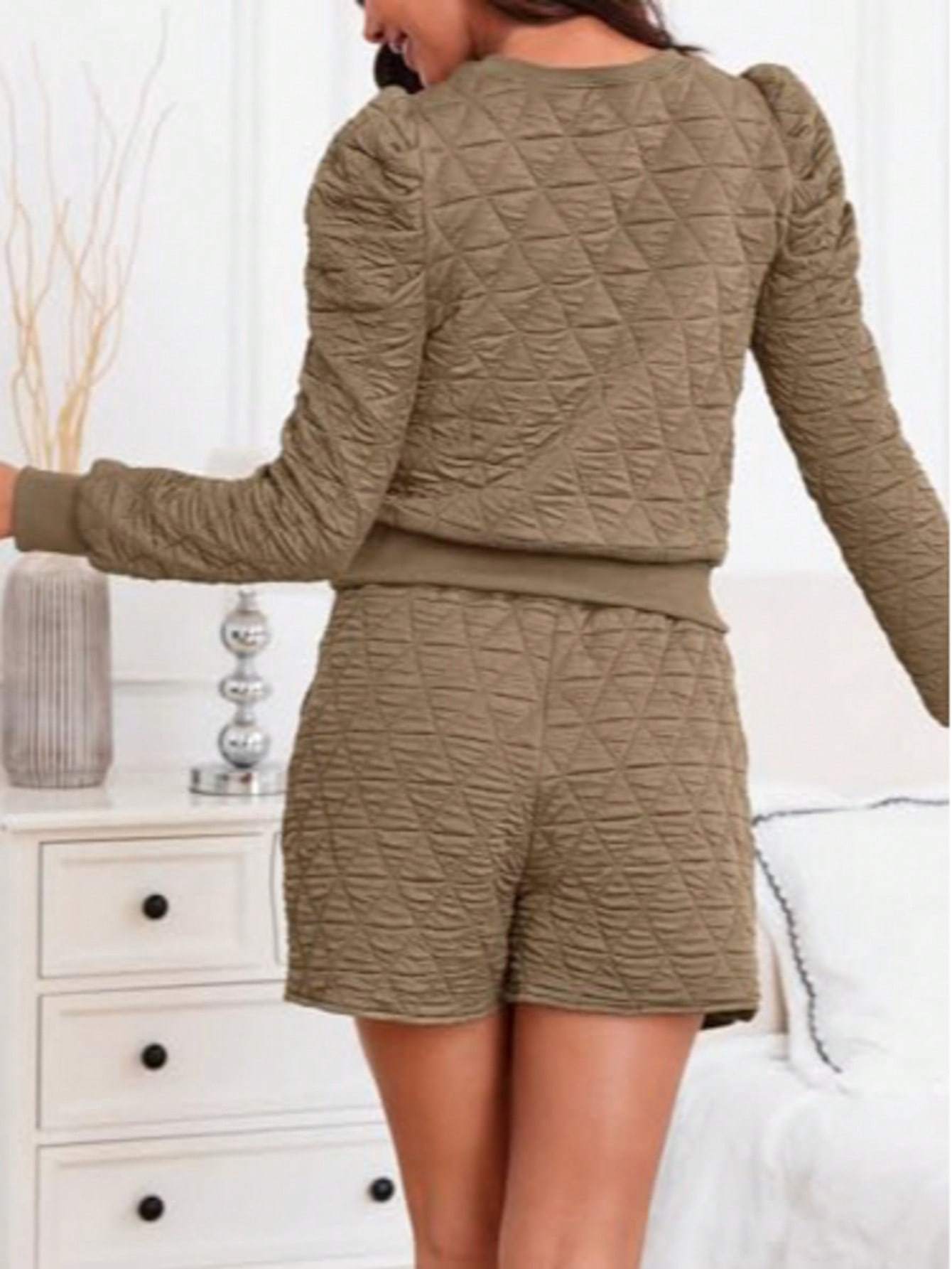 Fisoew Women's 2 Piece Lounge Wear Set Long Sleeve Argyle Sweatshirts And Wrap Skorts Casual Sets - AXON