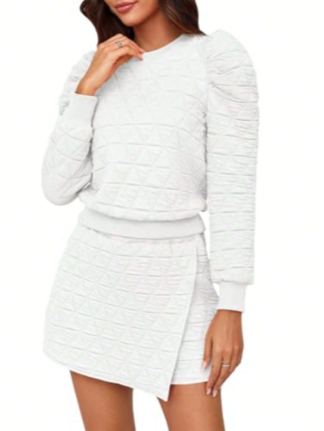 Fisoew Women's 2 Piece Lounge Wear Set Long Sleeve Argyle Sweatshirts And Wrap Skorts Casual Sets - AXON