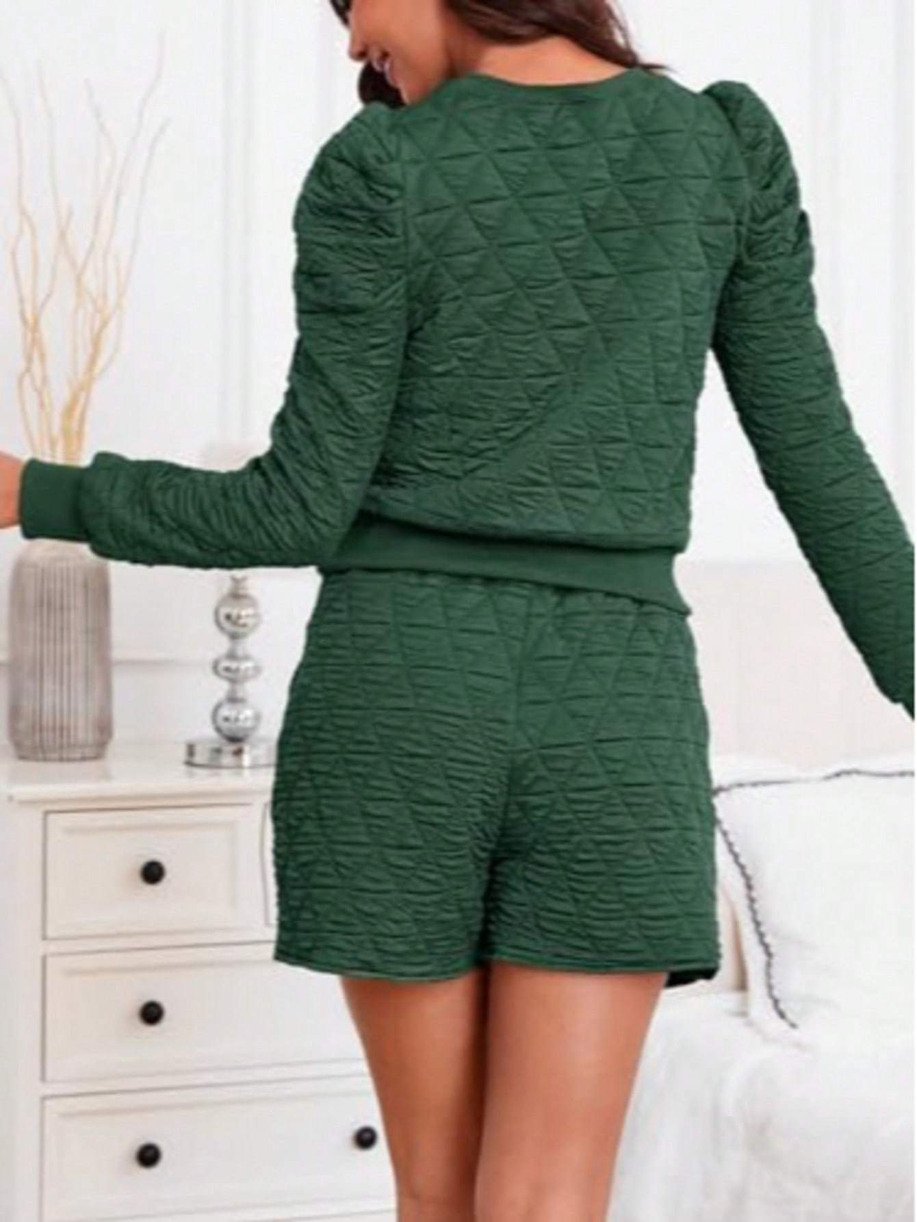 Fisoew Women's 2 Piece Lounge Wear Set Long Sleeve Argyle Sweatshirts And Wrap Skorts Casual Sets - AXON